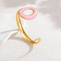 Elegante bracciale rigido dorato con dettagli ovali in smalto rosa dal design moderno - Smalto Ovale Rosa (SB1268-fen) / Rosa