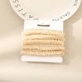 5-piece set of cream satin scrunchies with pleated texture for elegant hairstyles - Milky Yellow