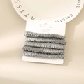 5-piece set of silver grey satin scrunchies on a white display card for women - Aquamarine