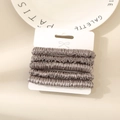 5-pack elegant silver-grey satin silk scrunchies set on white cardboard packaging display - Dark Gray