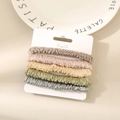 5-pack Morandi satin silk scrunchies in beige pink and gold on display card - Light Color Mix