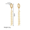 Minimalist 18k gold plated stainless steel long tassel wheat earrings for women - Gold Wheat Leaf Style (M-E1227-B)