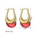 Macro shot of U-shaped gold earrings with red water-drop pendants and size measurements - U-Shape Red Water Drop Pendant Style (S-E1208)