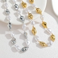 Baroque irregular pearl bracelet with polished gold and silver metal beads for women - Necklace N2295 / Steel