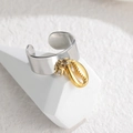 Bague en argent poli avec pendentifs coquillage doré, éléphant et cristal pur - Style Pendentif Coquillage (S-R889-beike)