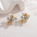 French style cluster pearl earrings with fireworks zircon and gold metal accents - Gold