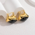 French vintage Maillard style glass earrings with irregular gold drop and black stone design - Streamlined Black Patchwork Style (S-E1207)