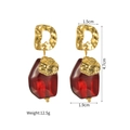 Detailed view of red faceted glass earrings with gold textured metal measuring 4.7cm in height - Hammered D-Shape Red Pendant Style (S-E1204) / Red