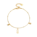 Bracelet minimaliste en acier doré avec pendentif chat évidé et breloques en zircon blanc - Chat / Or