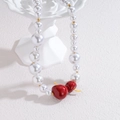 Conjunto de collar de cereza con perlas barrocas con colgantes rojos y detalles dorados - Collar de Perlas de Cereza (N2314)