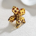 Elegant leopard print resin flower ring with golden metallic center beads and open design - Leopard Flower Style C (S-R912-C)