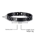 Personalisiertes schwarzes Edelstahl-Gliederarmband mit gravierter Fotoplatte für Herren - Schmaler Stil / Schwarz