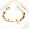 Gold 8mm mesh chain bracelet with engravable bar and heart charm on silk fabric - Heart