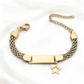 Pulsera de malla dorada 8mm con placa grabable y colgante de estrella elegante - Pentagrama / Color Acero