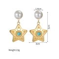 Detail view of vintage star turquoise earrings with white pearls and size annotations - Pentagram Pearl Pendant Style (F)