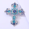 Spilla a croce vintage in argento con cristalli blu e strass su sfondo lilla - Strass Blu Placcato Argento