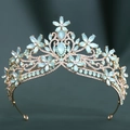Baroque bridal crown with green crystals and gold floral rhinestone design - KC Gold White & Green Jelly Rhinestone