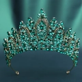 Detailed view of Baroque wedding crown with dark green crystals and golden alloy frame - KC Gold Peacock Green Crystal