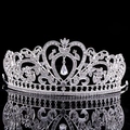 Corona da sposa barocca argento con cuore di cristallo e pendente a goccia d'acqua - Base Argentata Con Strass Bianco