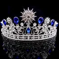 Couronne de mariée baroque argentée avec strass bleus en forme de goutte sur noir - Argent Pierre Bleue