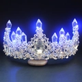 Luminous crystal bridal crown with blue LED lights and silver hollowed alloy frame - Ice Blue Light Style