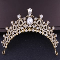 Classic bridal golden crown with sparkling rhinestones and water drop crystals - Gold (H1007)