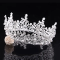 Luxury baroque silver bridal crown with intricate floral crystals and white pearls - Silver (White Rhinestone)