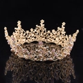 Luxury baroque gold bridal crown with champagne pearls and sparkling pink rhinestones - 16K Gold (Jelly Pink Rhinestone)