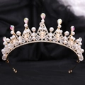 Elegante corona da sposa con perle, cristalli e gemme colorate su base dorata - Oro Con Cristallo AB Bianco