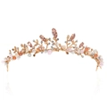 Corona de novia artesanal con diseño de rama dorada y cuentas de colores con perlas - Oro Satinado Hecho a Mano
