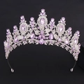 Tiara de mariée luxueux avec cristaux violets et monture florale en métal argenté - Argent Épais Strass Blanc & Cristal Violet