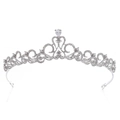 Tiara de novia plateada con motivos de corazón y cristal de gota en base de espejo - Estilo Circonia Diamante Imitación Blanco Plata