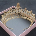 Luxury baroque gold bridal crown with champagne rhinestones in a pink gift box - Gold Champagne Rhinestone