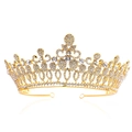 Detalle de tiara nupcial de lujo dorada con brillantes diamantes de imitación y cristales - Imitación Oro 18K Strass Blanco