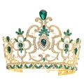 Détail d'un diadème baroque de mariée avec strass verts et perles sur base dorée - Plaqué Or 18K Vert Émeraude