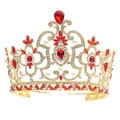 Luxuriöse Barock-Brautkrone mit roten Strasssteinen und Perlen auf goldener Legierung - Imitation 18K Gold Roter Kristall