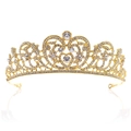Elegante corona da sposa dorata con intricati motivi a cuore di strass e riflessi - Imitazione Oro 18K Strass Bianco