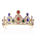 Detail of golden bridal tiara with colorful pear-cut gemstones and sparkling rhinestones - 18K Gold Plated Colorful