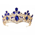 Corona nupcial barroca dorada con cristales azul oscuro y diamantes de imitación para bodas - Estilo Cristal Azul Real Tono Dorado
