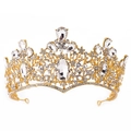 Detalle de la corona de novia barroca dorada con cristallen y diseño floral - Estilo Cristal Blanco Tono Dorado