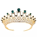 Elegant gold bridal crown with sparkling green waterdrop rhinestones and white crystals - Gold Green Zirconia