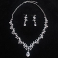 Elegante zilveren bruidssieraden set met fonkelende strasstenen en peervormige hangers - Dikke Zilveren Witte Zirkoon Ketting + Earring Post