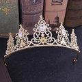 Lussuosa corona da sposa dorata in cristallo con pietre di zircone per accessori per capelli - Oro