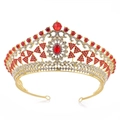 Elegant gold bridal crown featuring red gemstones and sparkling white rhinestones - Gold with Red Rhinestones