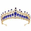 Couronne de mariée baroque dorée avec gemmes bleu profond et strass en cristal brillants - Imitation Or 18K Cristal Bleu Saphir
