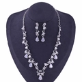 Set di gioielli da sposa con collana e orecchini in zircone a goccia per abiti da sposa - Perno per Orecchini in Zirconia Bianca Argento Spesso