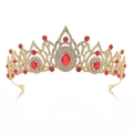 Elegante corona da sposa con gemme rosse e scintillanti cristalli bianchi su lega dorata - Imitazione Oro 18K Cristallo Rosso