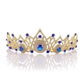 Dettaglio della corona da sposa dorata con zirconi bianchi e pietre preziose blu ovali - Imitazione Oro 18K Cristallo Blu Zaffiro