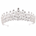 Détails de couronne de mariée luxueuse avec strass en goutte d'eau et alliage argent - Argent Épais Strass Blanc