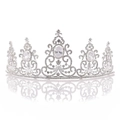 Elegant silver bridal crown with white rhinestones and large oval crystals on mirror surface - Silver